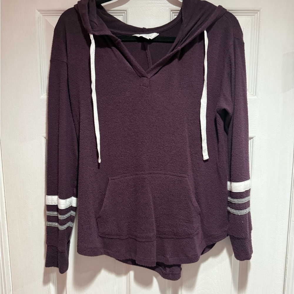 Market & Spruce Deep Purple Hoodie with Striped Accents